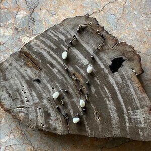 16’ Handmade Elegant White and Black Beaded Necklace with Gold Filled Clasp